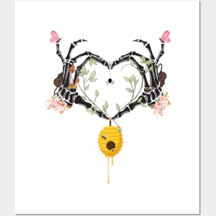 Hand skeleton, heart and nature Posters and Art
